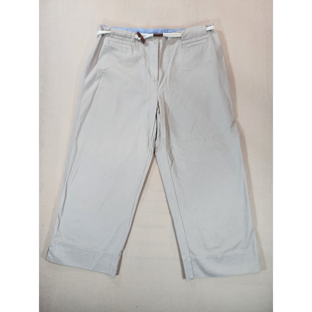Christopher & Banks Khaki Wide Leg Cropped Cotton Chino Pant Rope Belt Nautical